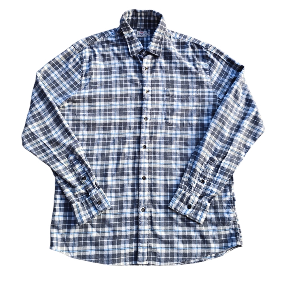 Faherty Mens Featherweight Flannel Shirt Navy White Light Blue Size XL
